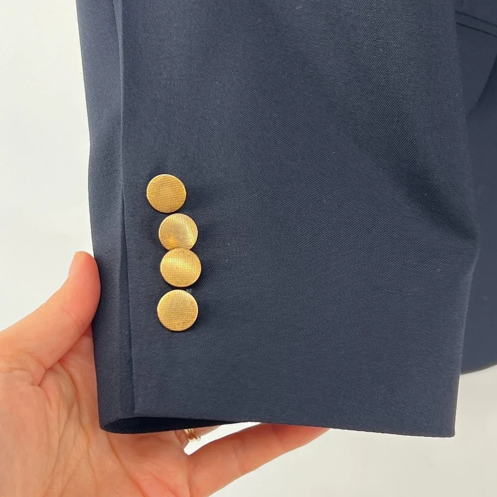 Vtg Lands End Wool Blazer Mens 40R Navy Gold Buttons Sport Coat Preppy Ivy Money